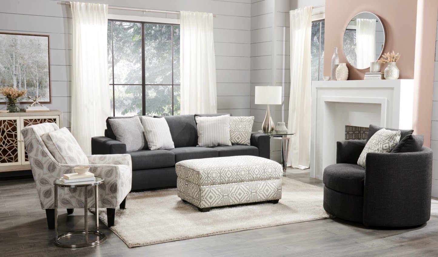 Fauteuil d’appoint pivotant Nest de Sofa Lab de 41 po fabriqué au Canada en tissu d’apparence lin - gris Luna Kohl | NEST2691