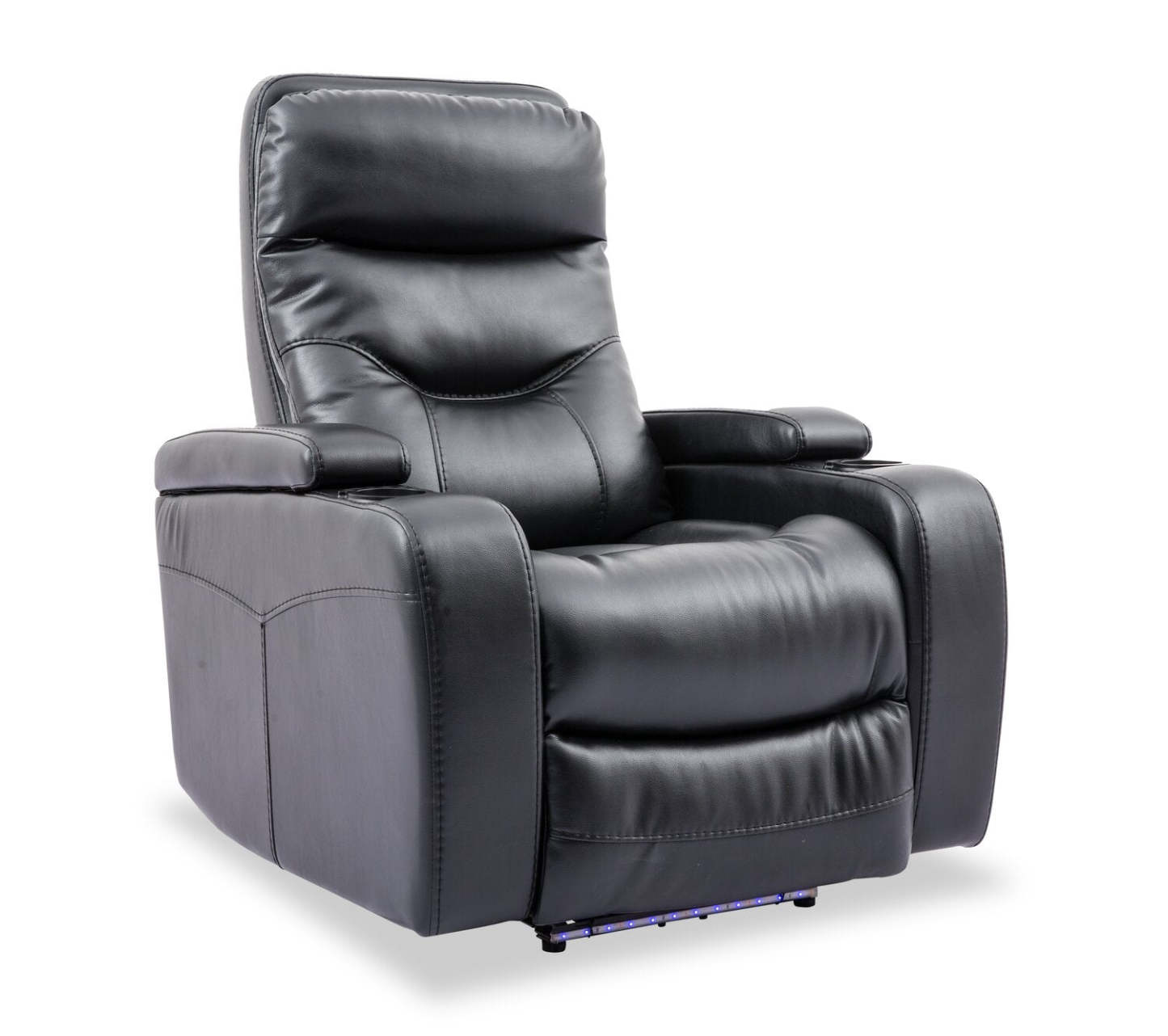 Fauteuil à inclinaison électrique Glow de 33 po en tissu avec accoudoirs de rangement - noir