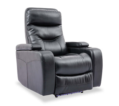 Fauteuil à inclinaison électrique Glow de 33 po en tissu avec accoudoirs de rangement - noir
