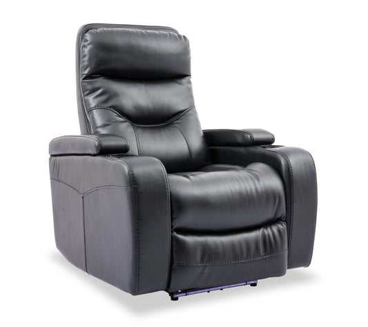 Fauteuil à inclinaison électrique Glow de 33 po en tissu avec accoudoirs de rangement - noir