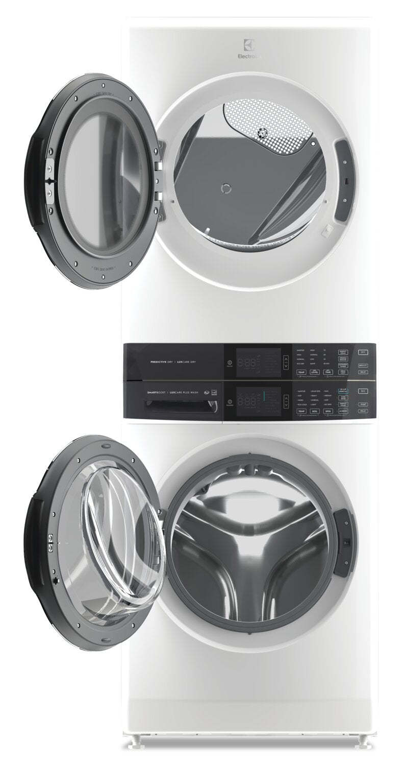Tour de buanderie Electrolux à chargement frontal de 5,2/8,0 pi³ avec vapeur - blanc - ELTE760CAW | Tour de buanderie Laundry TowerMC à la vapeur Electrolux à chargement frontal de 5,2/8,0 pi³ - blanc…