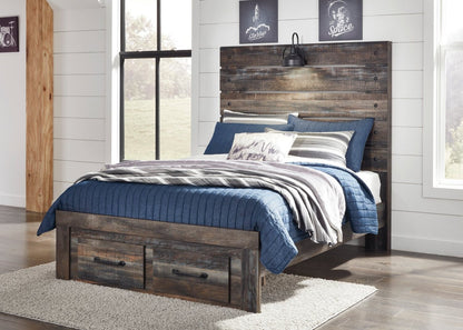 Lit de rangement Abby avec éclairage à DEL et ports USB, brun - format lit double | Abby Storage Bed with LED Light & USB Ports, Brown - Full Size