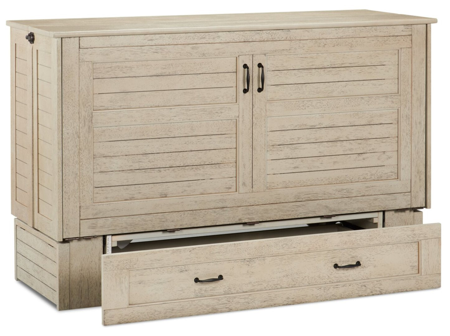 Armoire-lit Parker avec matelas en mousse à mémoire de forme, bois flotté brossé - Taille Queen