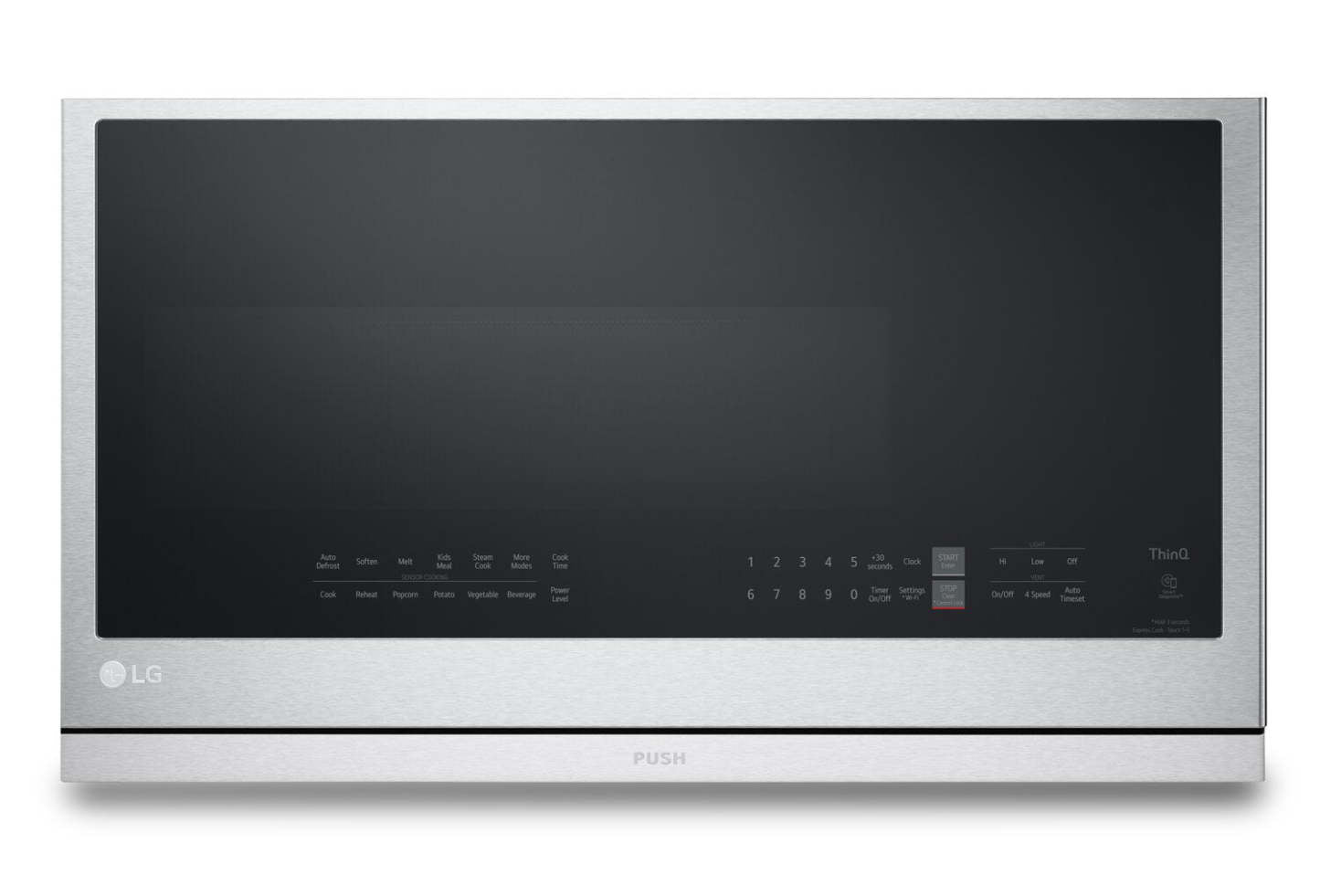 LG 2,1 Cu. Fort. Micro-ondes à grande portée avec ExtendaVent™ et cuisson par capteur - Acier inoxydable anti-taches… | Quatre à micro-ondes à hotte intégrée LG de 2,1 pi³ avec ExtendaVentMC et cuisson par capteur - acier …