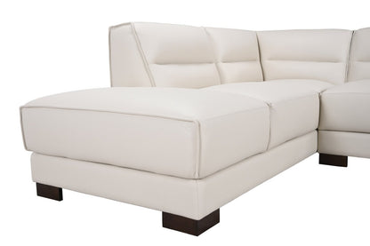Citadel 3-Piece Left-Facing Top-Grain Genuine Leather Sectional with Wood Legs - Frost White | Canapé sectionnel gauche Citadel 3 pièces en cuir véritable de qualité supérieure avec pieds en bois - blanc givré