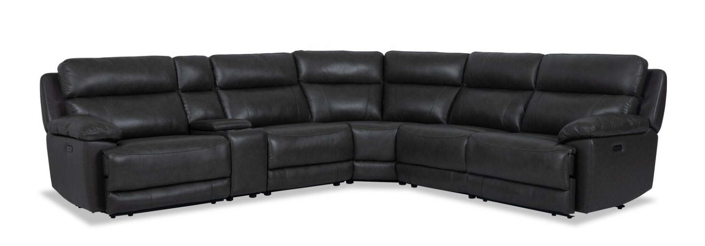 Sofa sectionnel à inclinaison électrique Sorrento 6 pièces en cuir véritable avec console de rangement et port USB - gris anthracite