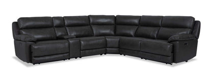 Sofa sectionnel à inclinaison électrique Sorrento 6 pièces en cuir véritable avec console de rangement et port USB - gris anthracite
