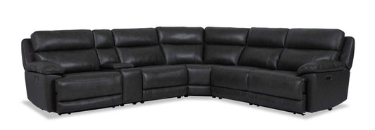 Sofa sectionnel à inclinaison électrique Sorrento 6 pièces en cuir véritable avec console de rangement et port USB - gris anthracite