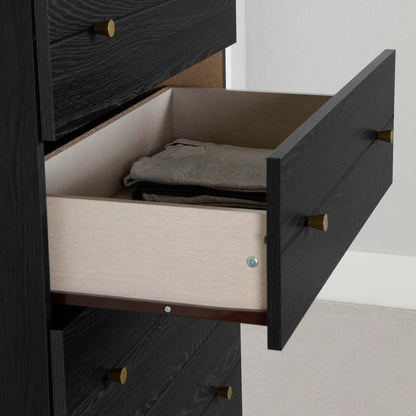 Commode de chambre à coucher Lake, 5 tiroirs, 29 L x 52 H, Fabriqué au Canada, Glam - Noir | Commode verticale somptueuse Lake de 29 po (L) x 52 po (H) à 5 tiroirs pour la chambre à coucher, fabriquée au Canada - noire
