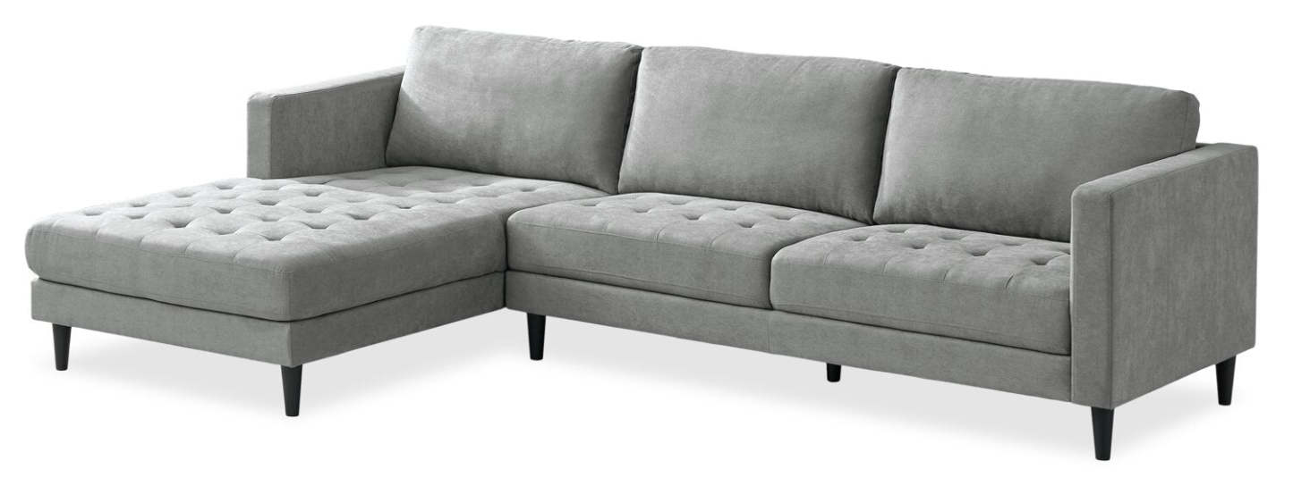 Sofa sectionnel de gauche Metro 2 pièces en tissu avec fauteuil long et coussins de siège capitonnés - gris