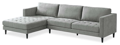 Sofa sectionnel de gauche Metro 2 pièces en tissu avec fauteuil long et coussins de siège capitonnés - gris