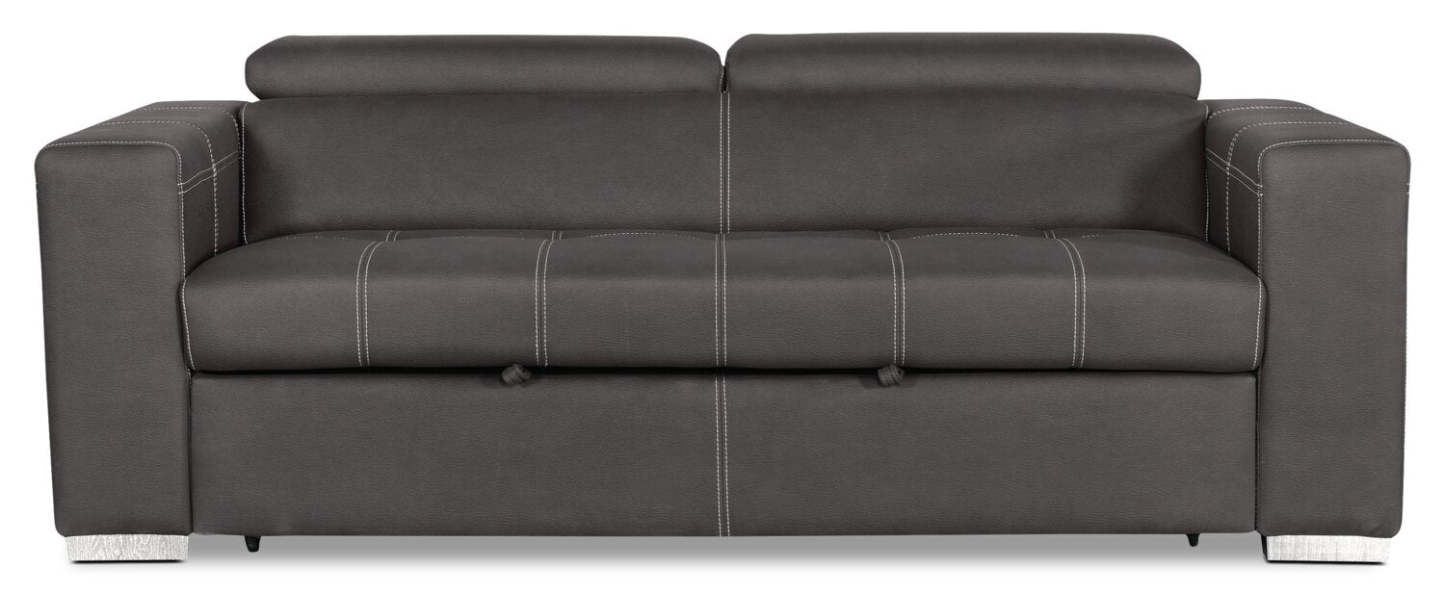 Canapé-lit Drake de 87 po en tissu de suédine avec lit rétractable, appuis-têtes relevables et capitonnage à boutons - gris