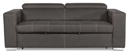 Canapé-lit Drake de 87 po en tissu de suédine avec lit rétractable, appuis-têtes relevables et capitonnage à boutons - gris