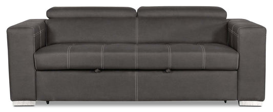 Canapé-lit Drake de 87 po en tissu de suédine avec lit rétractable, appuis-têtes relevables et capitonnage à boutons - gris