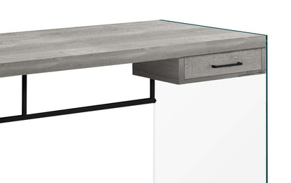 Bureau Isla 48 avec tiroir - Gris avec base en verre|Bureau Isla de 48 po avec tiroir - gris avec base en verre