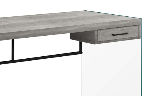 Bureau Isla 48 avec tiroir - Gris avec base en verre|Bureau Isla de 48 po avec tiroir - gris avec base en verre