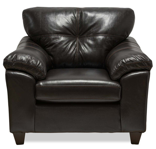 Fauteuil Addison de 42 po fabriqué au Canada en tissu d'apparence cuir avec coussin de siège amovible et capitonnage - noir mûre
