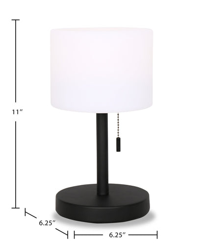 Solana 11" Modern Metal Acrylique Portable Indoor/Outdoor Table Lamp with USB Port - Noir | Lampe de table pour l'intérieur et pour l'extérieur moderne portable Solana de 11 po en métal et en acrylique avec port USB - noire