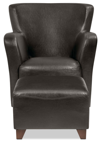 Zello 29.92 Chaise d'appoint en similicuir avec pieds en bois - Brun | Fauteuil d'appoint Zello de 29,92 po en similicuir avec pattes en bois - brun