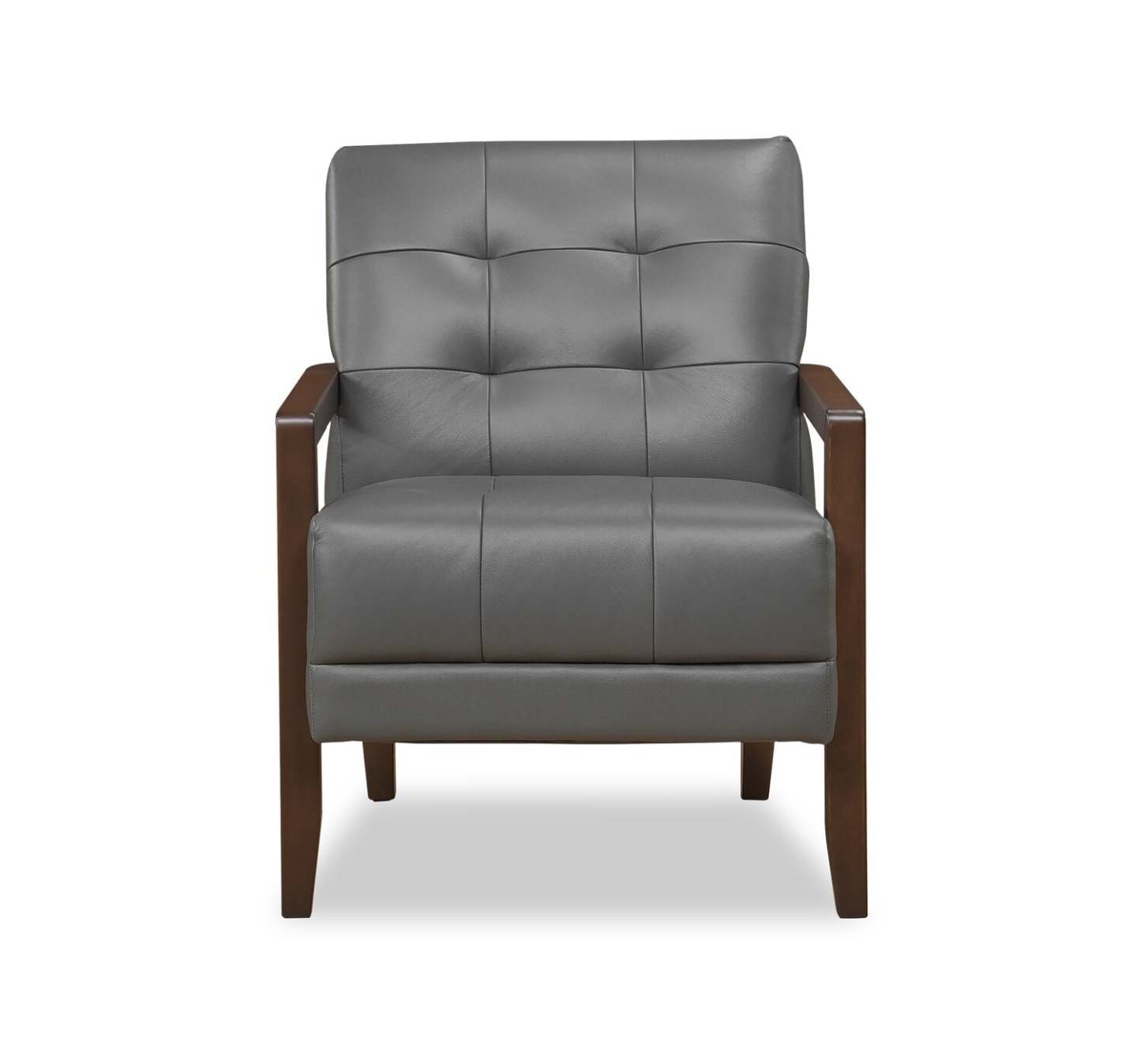 Enzo 26 Genuine Leather Accent Chair with Biscuit Tufting, Track Arms and Wood Legs - Dark Grey | Fauteuil d’appoint Enzo de 26 po en cuir véritable avec capitonnage en biscuit, accoudoirs rectilignes et pattes en bois - gris foncé