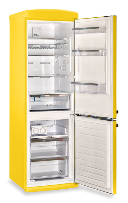 Réfrigérateur Classic Rétro par Unique de 24 po et de 12 pi3 à congélateur inférieur - jaune canari - UGP-340L Y AC | U340LYAC
