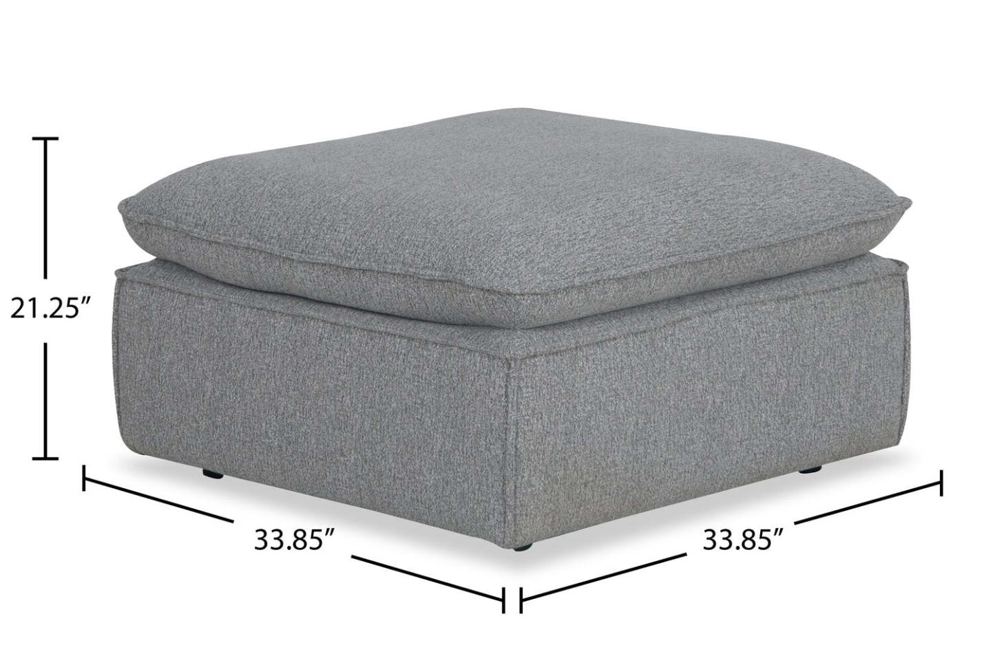 Farah 33,85 Ottomane en tissu chenille avec coussin en plumes - Argent | Pouf Farah de 33,85 po en tissu de chenille avec coussin en couette et plumes - argenté