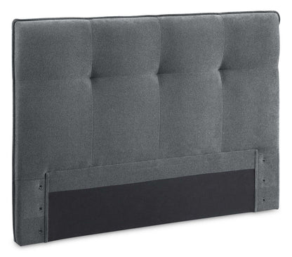 Lit de rangement Amos rembourré en tissu anthracite avec tête de lit capitonnée et 3 tiroirs intégrés - format lit double