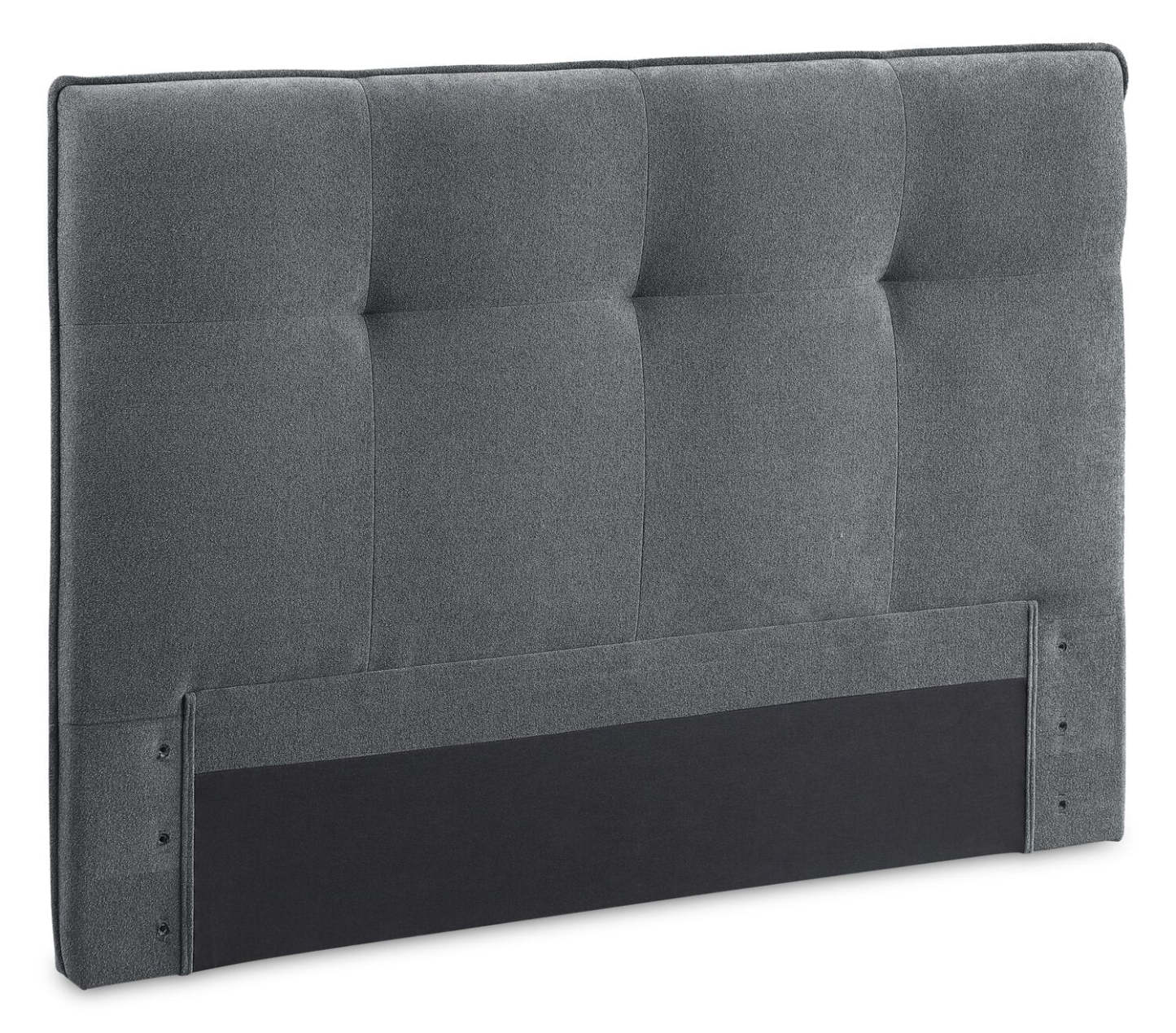 Lit de rangement Amos rembourré en tissu anthracite avec tête de lit capitonnée et 3 tiroirs intégrés - format très grand lit