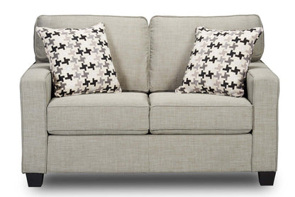 Made in Canada Sawyer 57 Linen-Look Fabric Loveseat with Reversible Cushions and Accent Pillows - Light Grey | Causeuse Sawyer de 57 po fabriquée au Canada en tissu d’apparence lin avec coussins réversibles et coussins décoratifs - gris clair