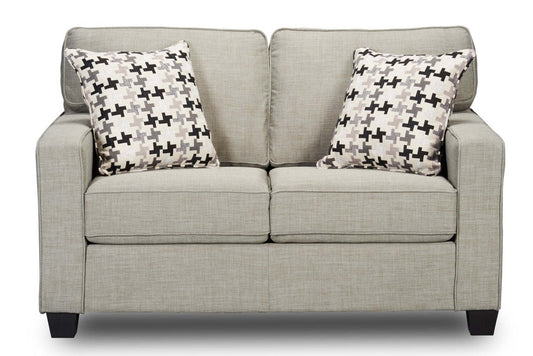 Made in Canada Sawyer 57 Linen-Look Fabric Loveseat with Reversible Cushions and Accent Pillows - Light Grey | Causeuse Sawyer de 57 po fabriquée au Canada en tissu d’apparence lin avec coussins réversibles et coussins décoratifs - gris clair