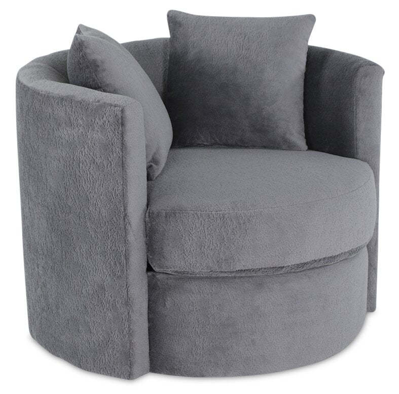 Made in Canada Petite 36 Chenille Fabric Swivel Cuddler Accent Chair - Plush Thunder Grey | Fauteuil d’appoint pivotant Cuddler Petite de 36 po fabriqué au Canada en tissu de chenille - gris Plush Thunder