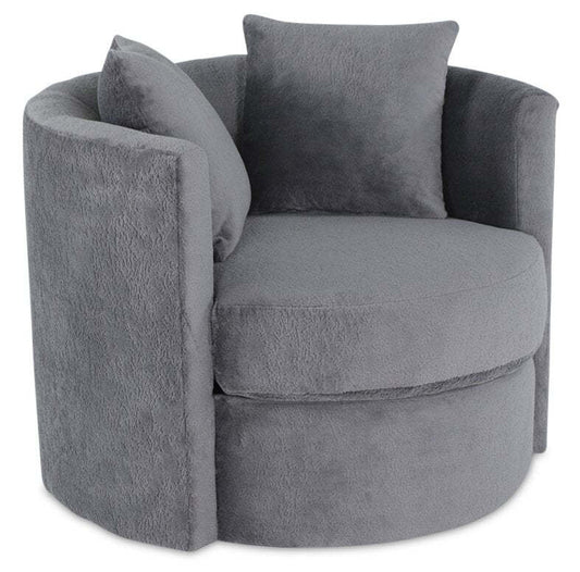 Made in Canada Petite 36 Chenille Fabric Swivel Cuddler Accent Chair - Plush Thunder Grey | Fauteuil d’appoint pivotant Cuddler Petite de 36 po fabriqué au Canada en tissu de chenille - gris Plush Thunder