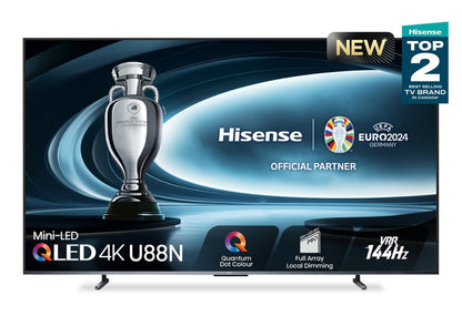 Hisense 85 QLED Mini LED 4K UHD HDR10+ Dolby Vision 144 Hz Google Smart TV (85U88N) | Téléviseur intelligent QLED à mini DEL de Hisense UHD 4K de 85 pouces à 144 Hz avec HDR10+, Dolby VisionMC et Google TVMC (85U88N)