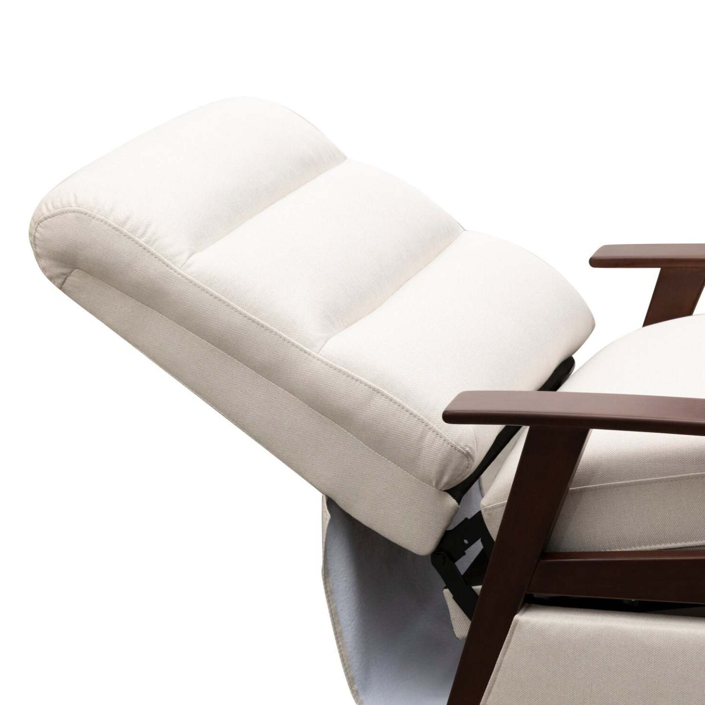 Fauteuil d'appoint inclinable Bree 28,5 en tissu d'apparence lin avec accoudoirs et pieds en bois - Beige | Fauteuil d'appoint à inclinaison par poussée Bree de 28,5 po en tissu d'apparence lin avec accoudoirs et pattes en bois - beige