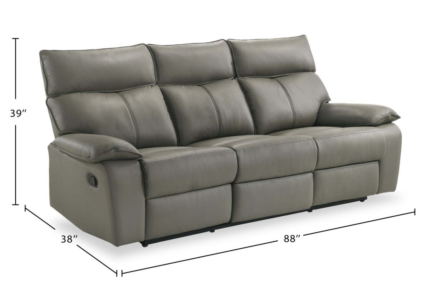 Sofa inclinable Matteo de 88 po en cuir véritable - gris Aviarah