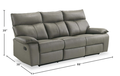 Sofa inclinable Matteo de 88 po en cuir véritable - gris Aviarah