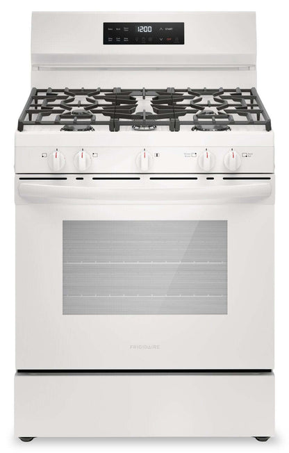 Cuisinière à gaz Frigidaire de 5,1 pi³ avec préchauffage rapide et surface de cuisson à 5 brûleurs - Blanc - FCRG3062AW | Frigidaire 5.1 Cu. Ft. Gas Range With Quick Preheat and Five Burner Cooktop -…