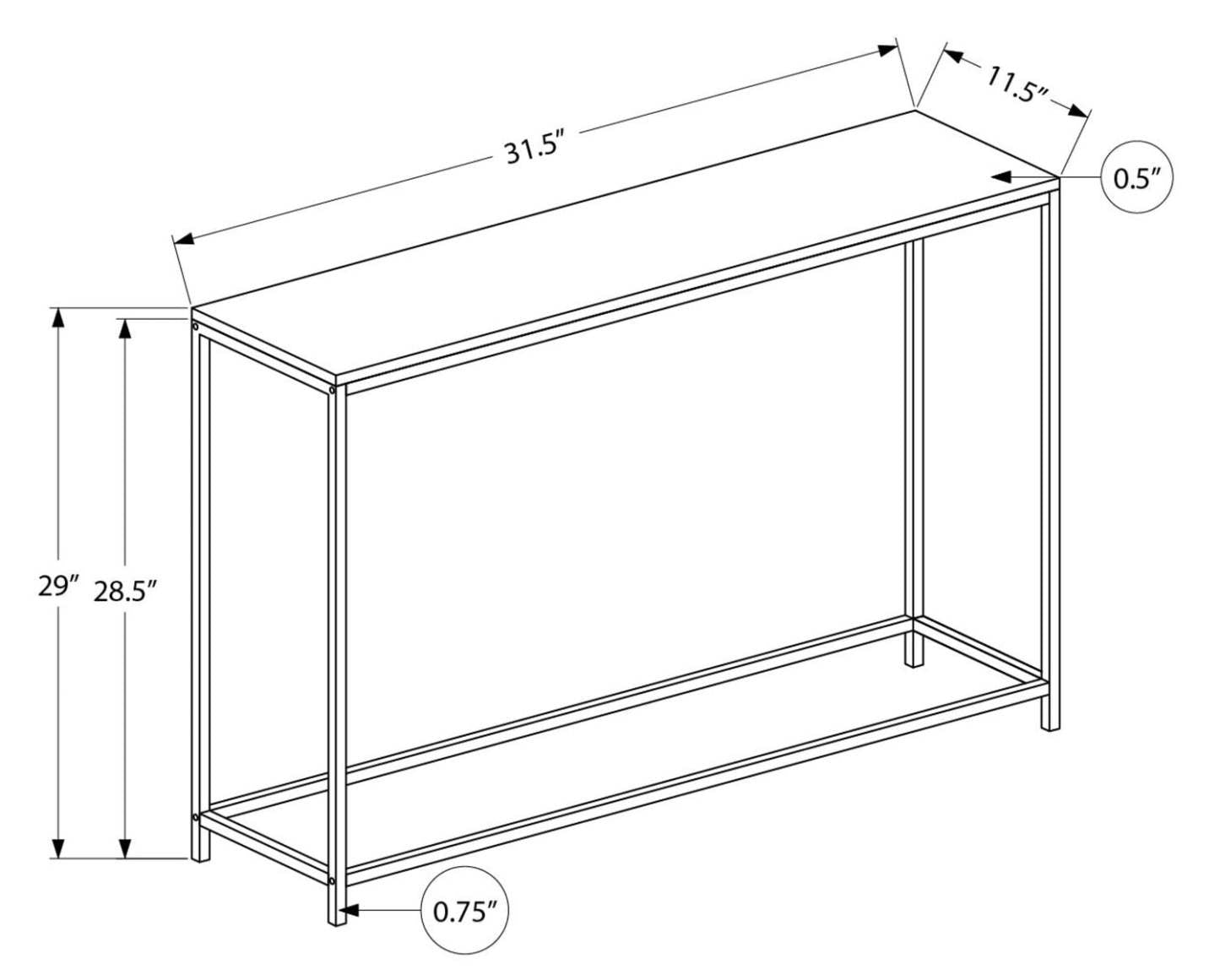 Alma 31.5 Modern Sofa Table - Grey with Black Metal Frame|Table de salon moderne Alma de 31,5 po - grise avec armature en métal noir