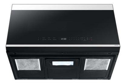 Samsung 2,1 Cu. Fort. Micro-ondes à hotte intégrée avec 400 CFM et commande tactile en verre - Verre blanc - ME… | Quatre à micro-ondes à hotte intégrée Samsung de 2,1 pi³ avec 400 pi³/min et commandes tactiles en ver…