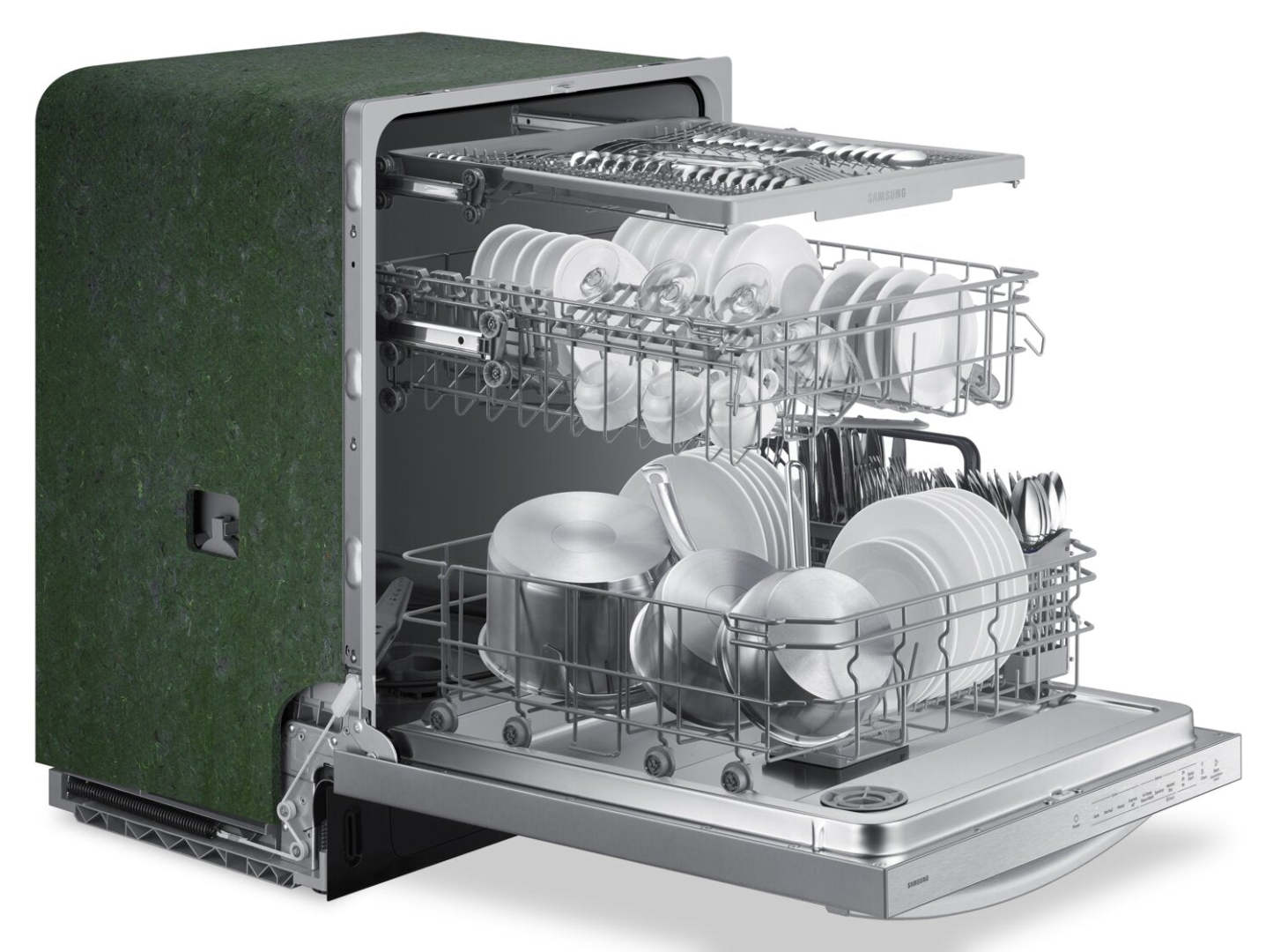 Lave-vaisselle Samsung 24 51 dBA à commande supérieure intégrée avec 3e panier - DW80CG4051SRAA | Lave-vaisselle encastré Samsung à 51 dBA de 24 po avec commandes sur le dessus et 3e panier - DW80CG…