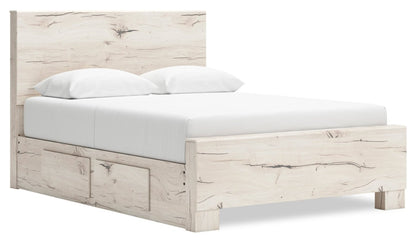 Lit de rangement Derekson blanc rustique avec 2 tiroirs latéraux intégrés - format grand lit | Derekson Storage Bed with 2 Built-In Side Drawers, Rustic White - Queen Size