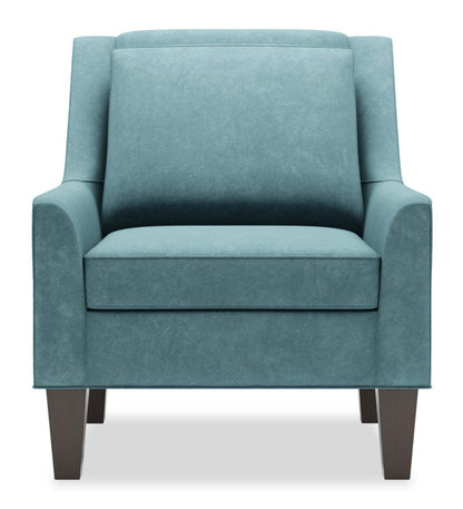 Fauteuil d'appoint club Sofa Lab personnalisable de 29 po en tissu de velours avec pattes en bois - bleu mer | Fabriqué au Canada Sofa Lab Fauteuil d'appoint personnalisable Club 29 en tissu velours avec pieds en bois - Bleu mer | CLUB3288