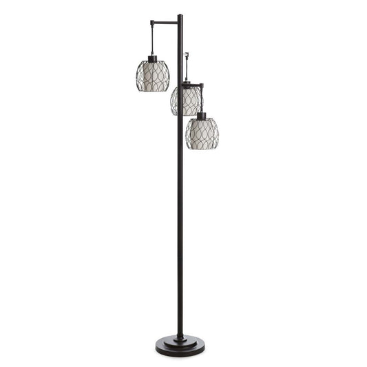 Delano 71.5 Antiqued-Bronze with Black Wire Shade Table Lamp |Lampe à pied Delano de 71,5 po bronze antique et noire avec abat-jour grillé
