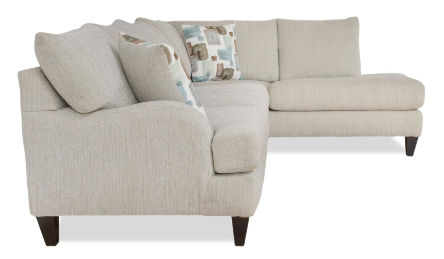 Fabriqué au Canada, canapé sectionnel Nofia 3 pièces à droite en tissu de chenille avec coussins décoratifs et pattes en bois - beige lin