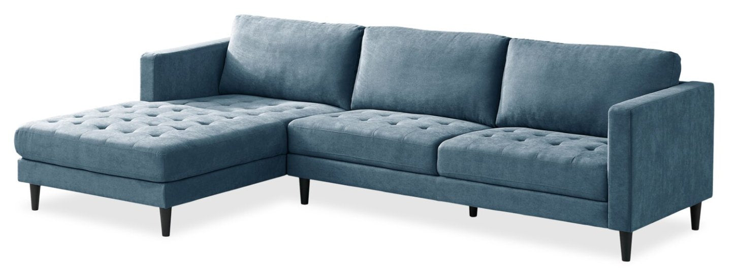 Sofa sectionnel de gauche Metro 2 pièces en tissu avec fauteuil long et coussins de siège capitonnés - bleu denim