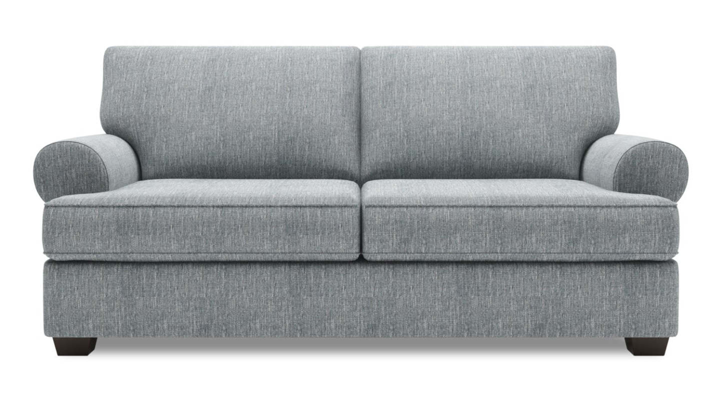 Fabriqué au Canada Canapé Personnalisable Roll 76 Tissu d'apparence Lin Taille Condo avec Accoudoirs Roulés - Gris Luna Pewter | Canapé Roll de Sofa Lab de 76 po de format condo fabriqué au Canada en tissu d’apparence lin - gris Luna Pewter | RO092291