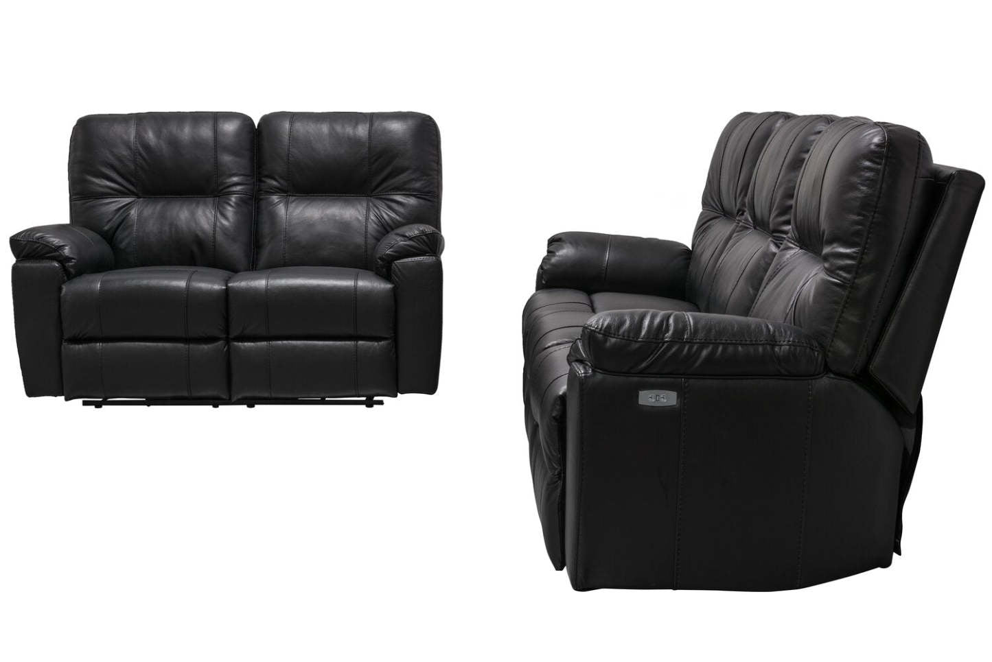 Sofa à inclinaison électrique Dawson de 87 po fabriqué au Canada en cuir véritable avec port USB et oussins décoratifs - noir