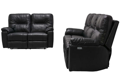 Sofa à inclinaison électrique Dawson de 87 po fabriqué au Canada en cuir véritable avec port USB et oussins décoratifs - noir
