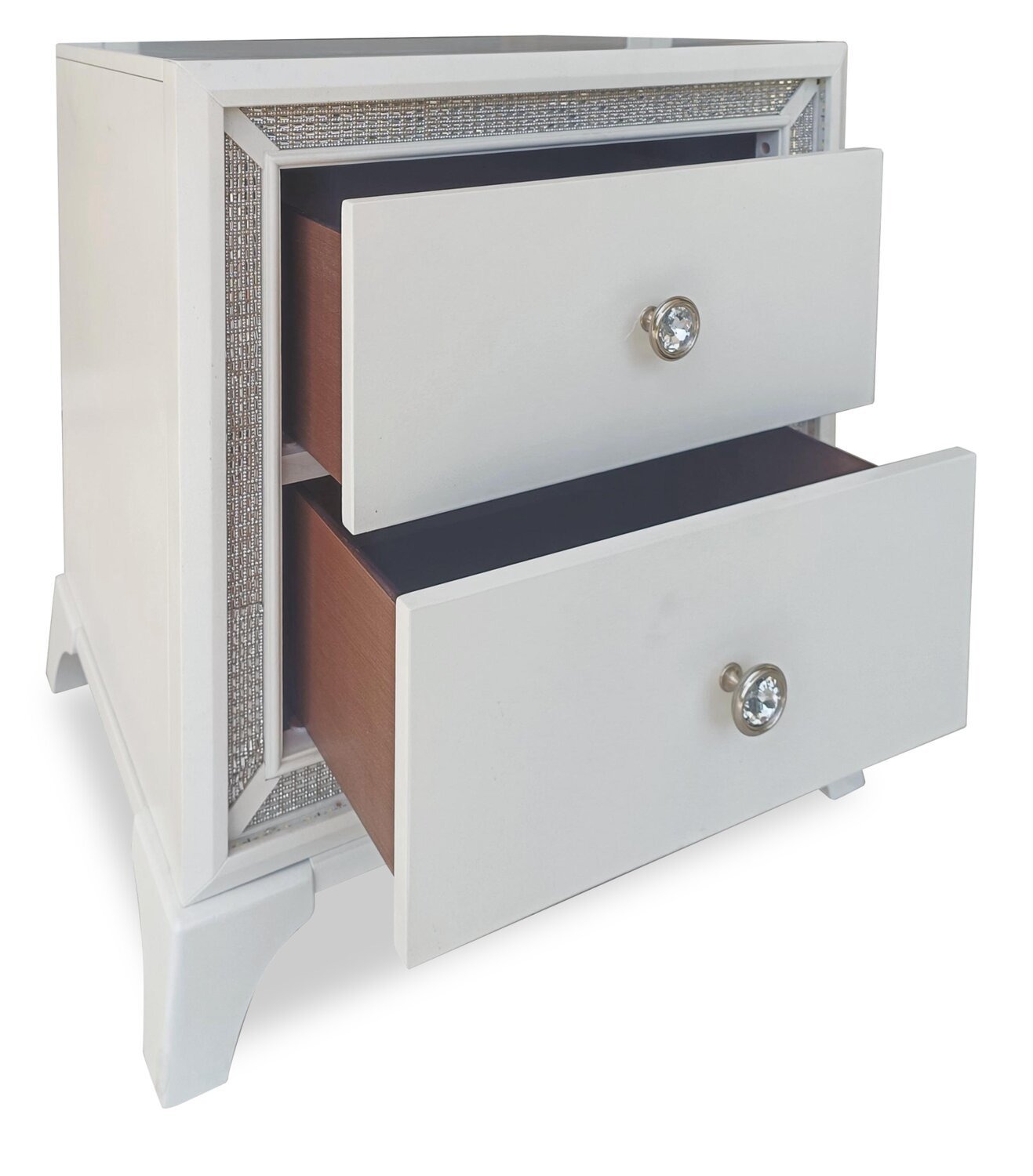 Table de chevet Halo à 2 tiroirs avec lumière LED, 21 W x 24 H, Glam - Blanc | Table de nuit somptueuse Halo de 21 po (l) x 24 po (H) à 2 tiroirs avec éclairage à DEL - blanche