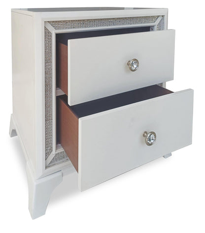 Table de chevet Halo à 2 tiroirs avec lumière LED, 21 W x 24 H, Glam - Blanc | Table de nuit somptueuse Halo de 21 po (l) x 24 po (H) à 2 tiroirs avec éclairage à DEL - blanche